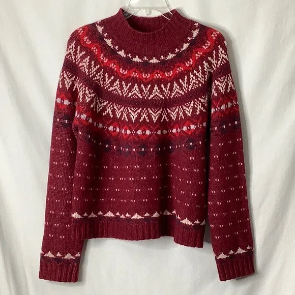 American Eagle Wool Blend Oversized Burgundy Fair Isle Sweater Size XL - Picture 12 of 12